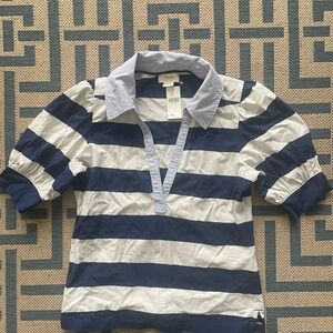 Anthropologie Navy and White Striped Polo